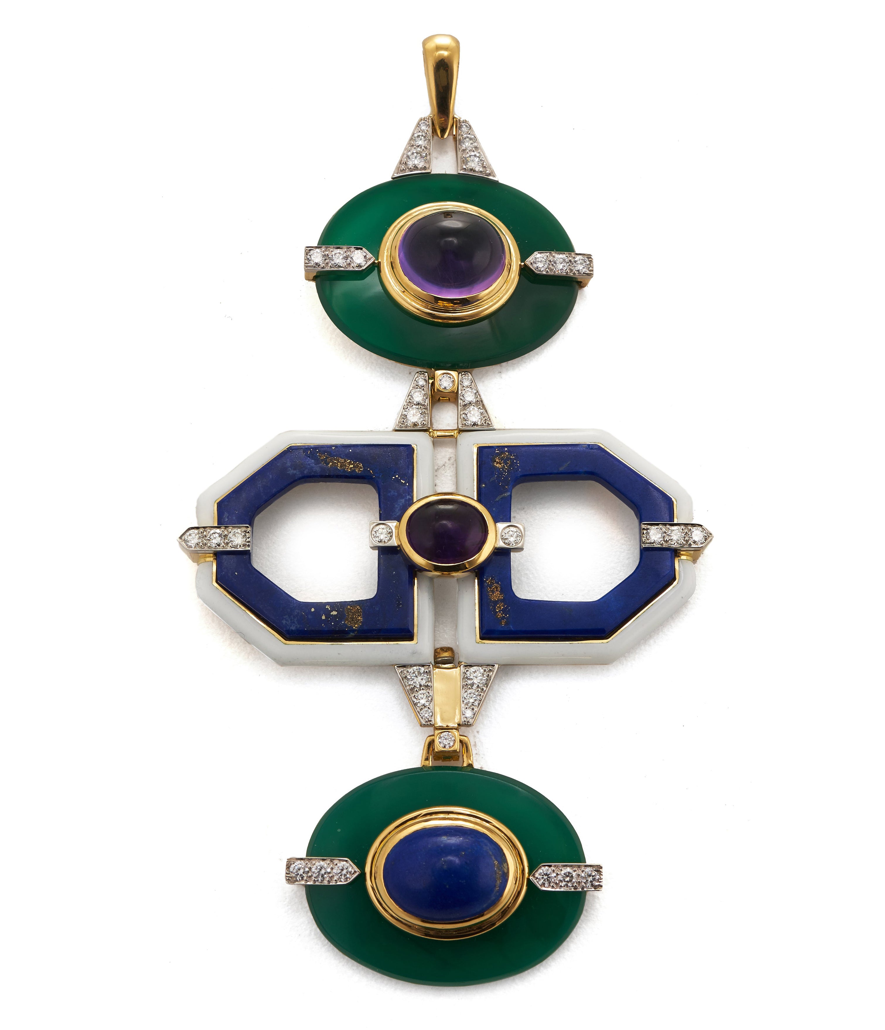 DAVID WEBB, Totem Pendant, Amethyst, Green Agate, Lapis Lazuli