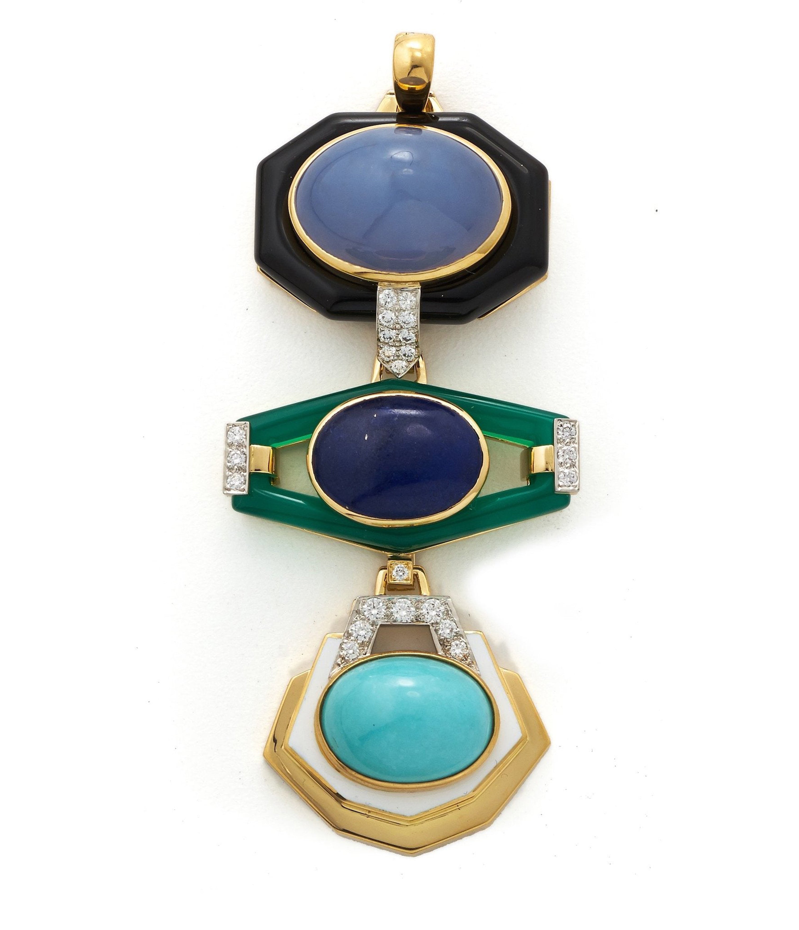 David Webb Workshop, Totem Pendant, Black Onyx, Lapis Lazuli, Turquoise