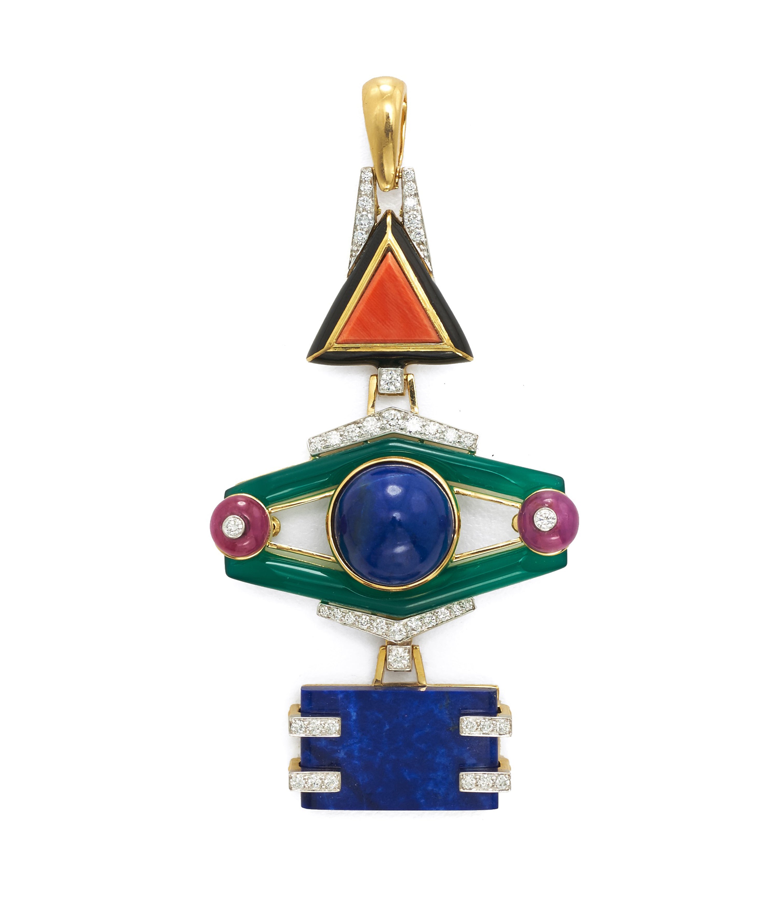 DAVID WEBB, Totem Pendant, Coral, Ruby, Lapis Lazuli