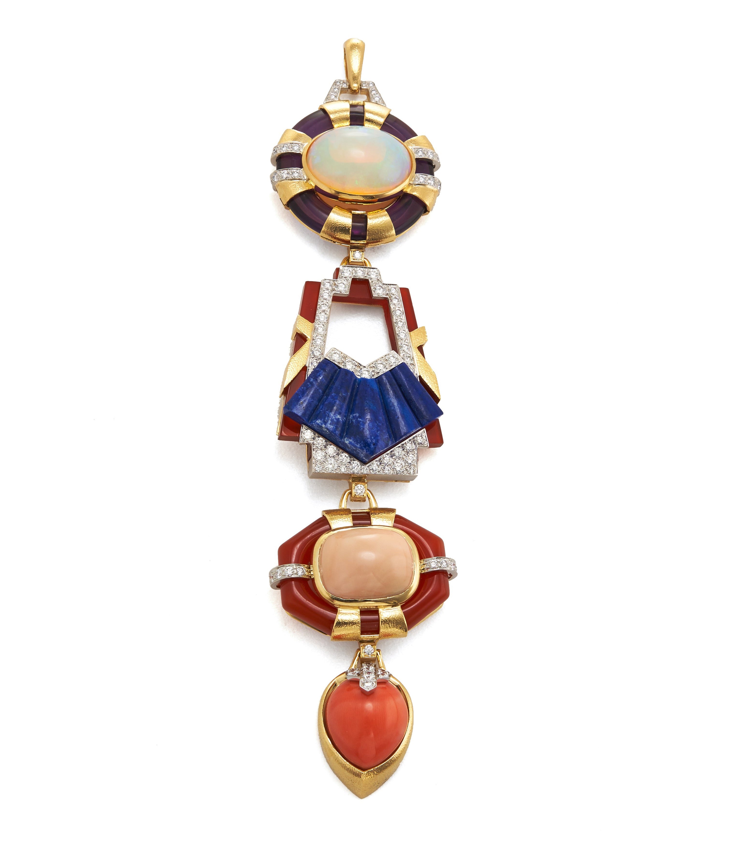 DAVID WEBB, Totem Pendant, Opal, Carnelian, Coral