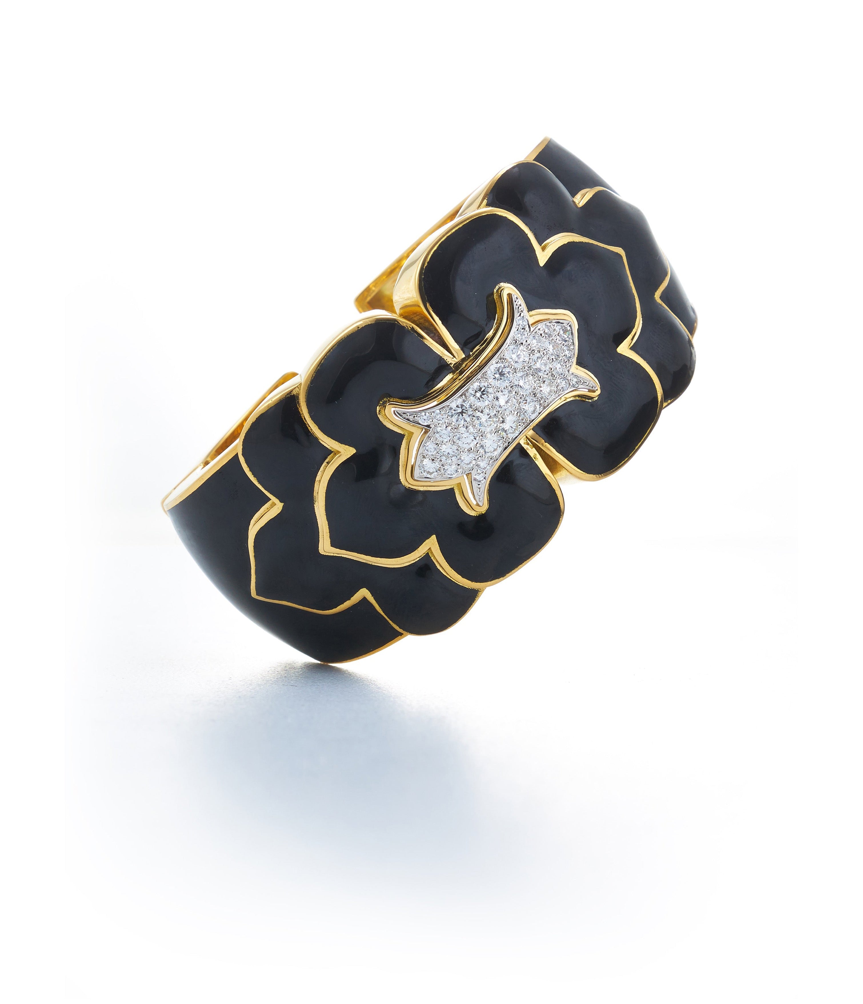 David Webb Workshop, Trefoil Cuff, Black Enamel