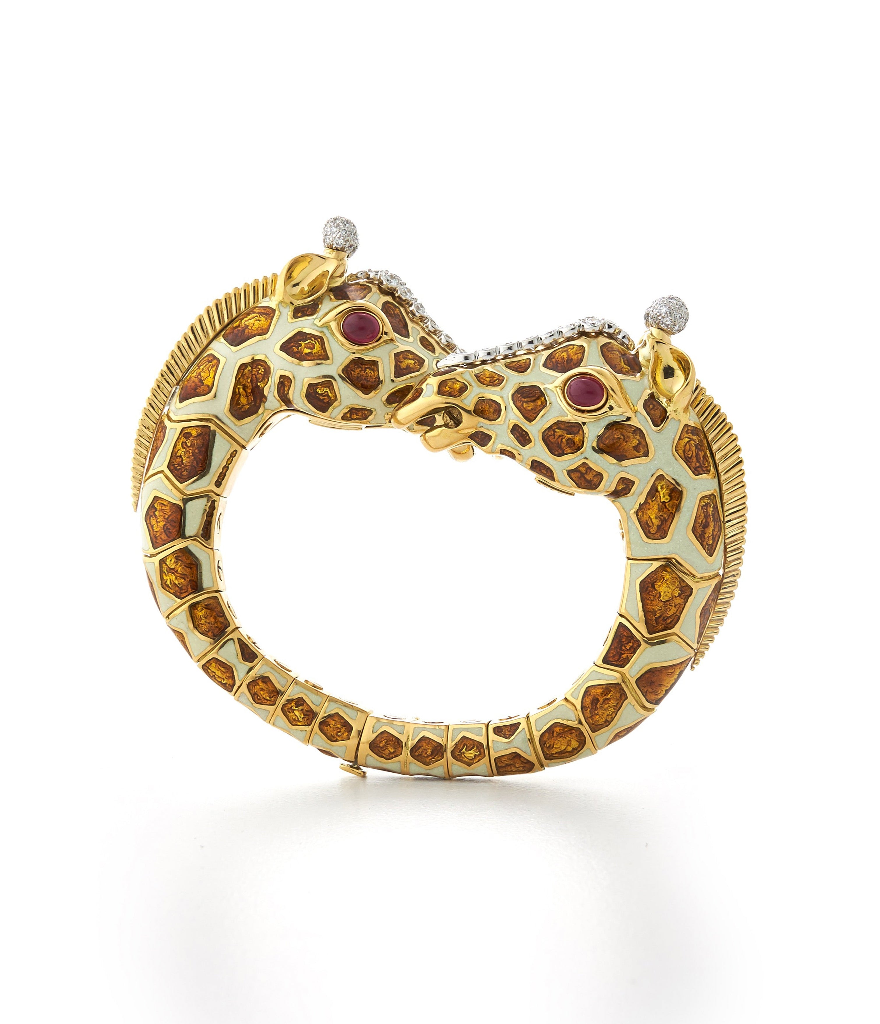 David Webb Workshop, Twin Giraffe Bracelet, Brown Enamel, Ruby