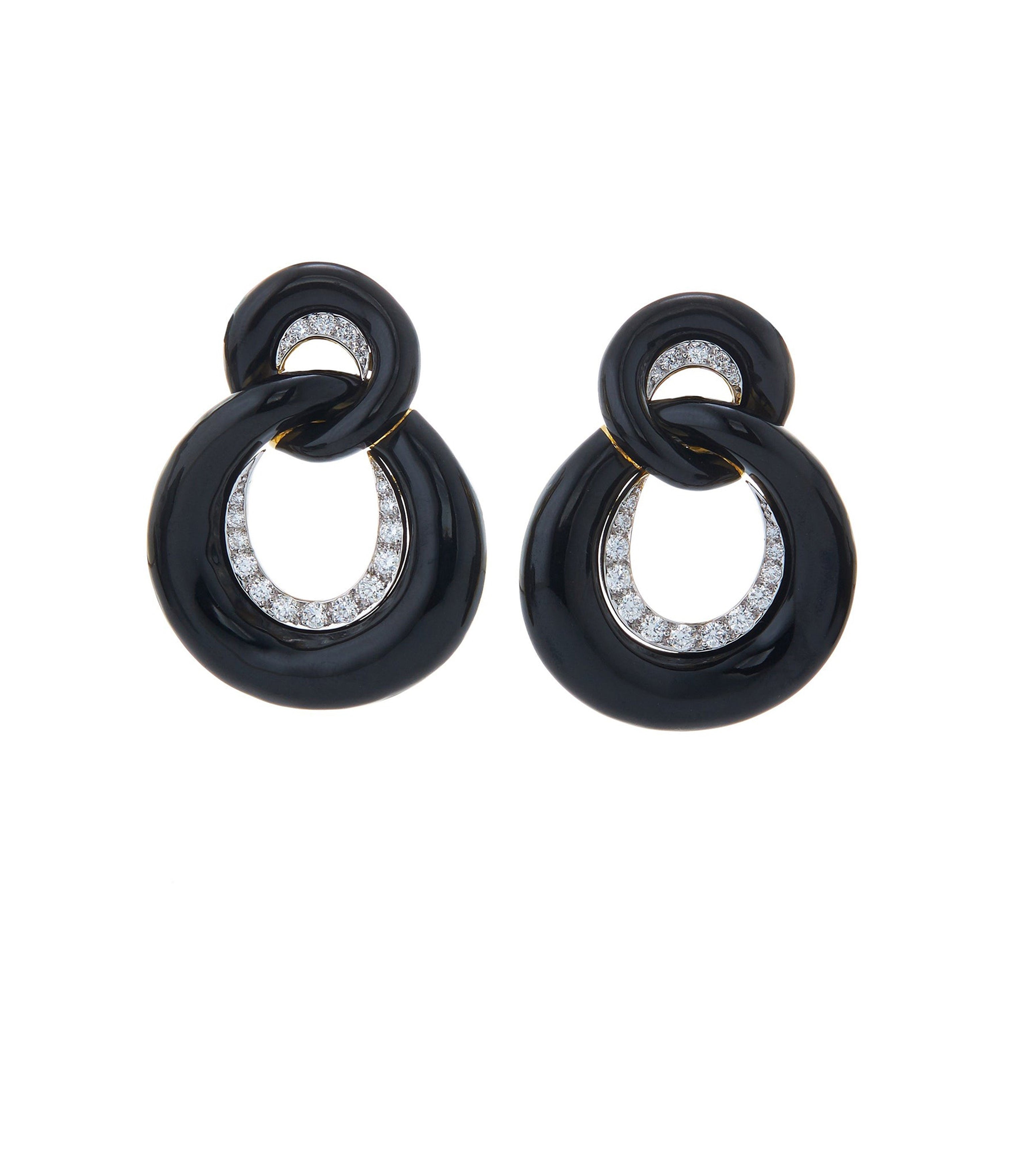 David Webb Workshop, Twisted Hoop Earrings, Black Enamel