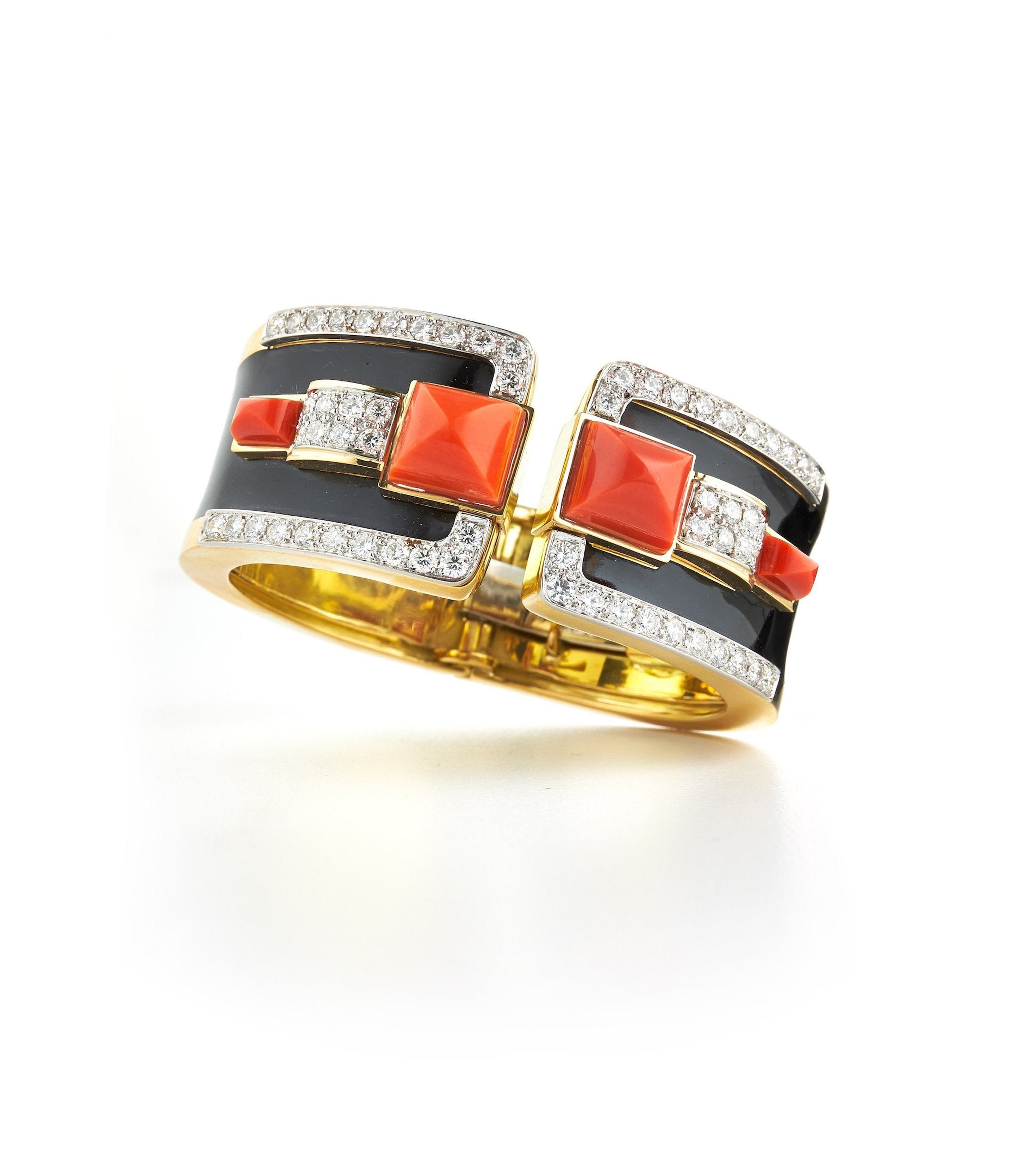 David Webb Workshop, Two Stone Bastille Cuff, Coral