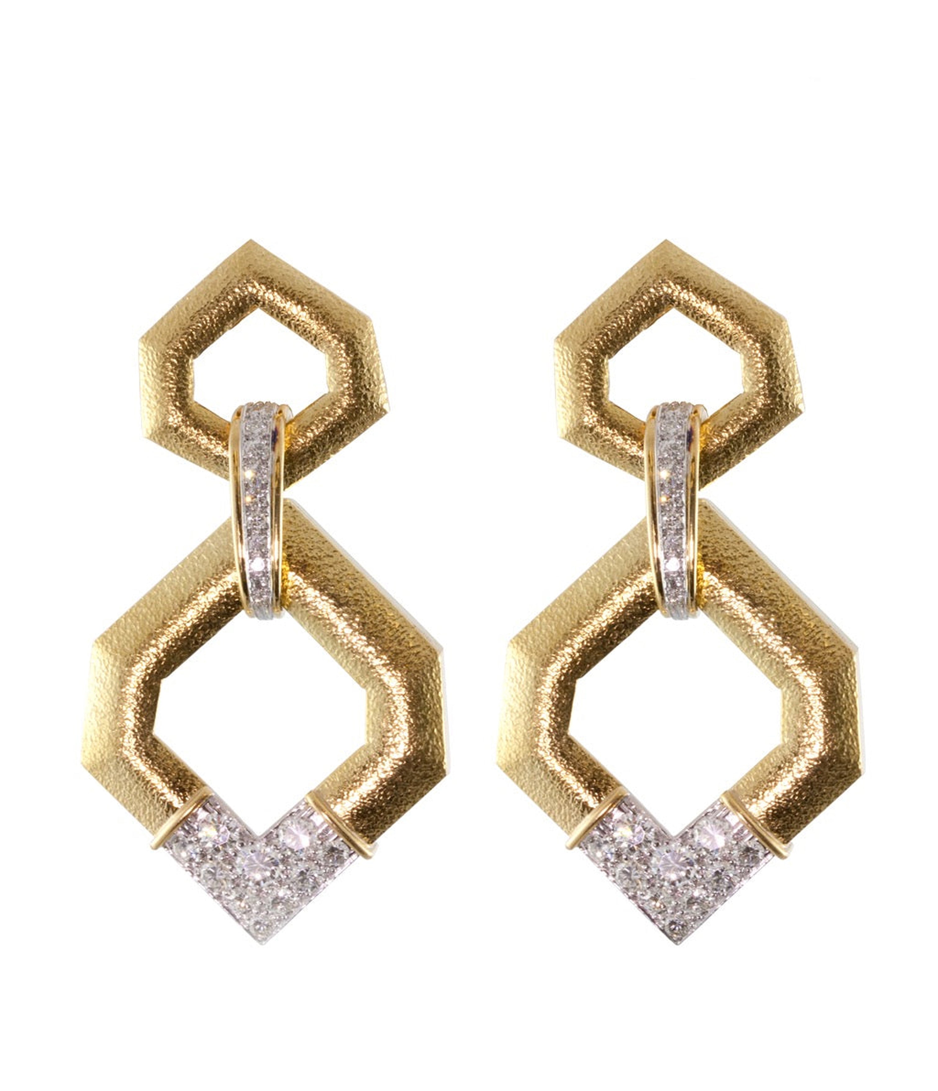 David Webb Workshop, V Inset Hexagonal Doorknocker Earrings