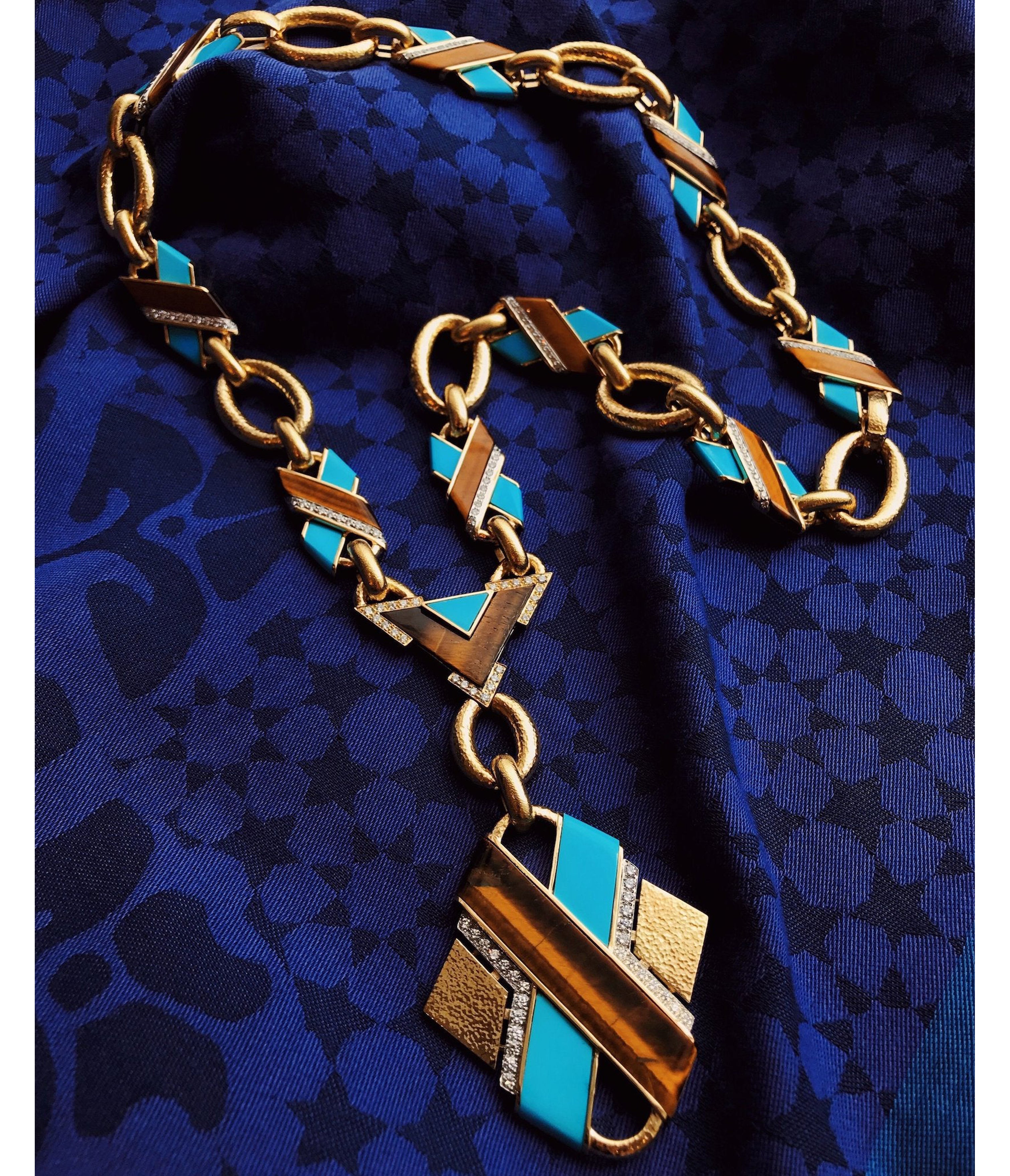 DAVID WEBB, 'X' Necklace, Turquoise, Tiger's Eye