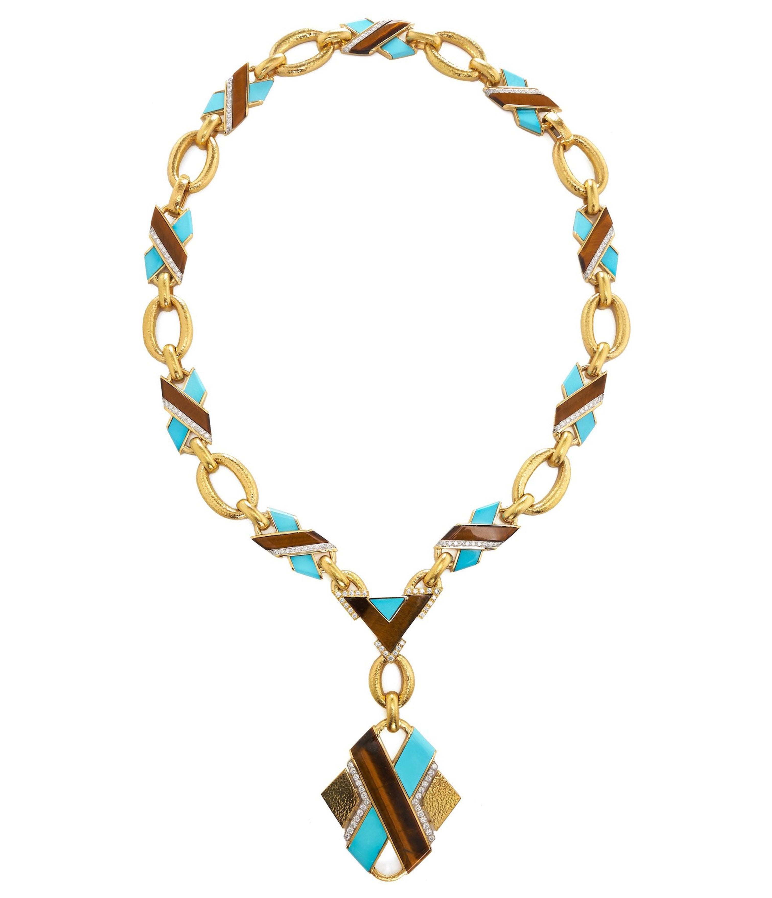 DAVID WEBB, 'X' Necklace, Turquoise, Tiger's Eye